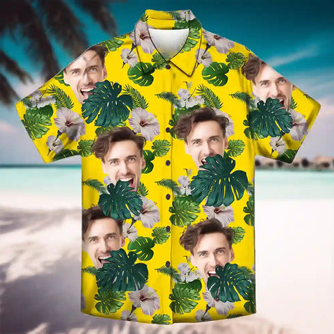 Camisa hawaiana personalizada con foto de mascota para hombre: Camisa playera Aloha con rostro personalizado