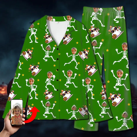 Custom Skeleton Family Halloween Pajamas – Personalized BOO Pumpkin Sleepwear