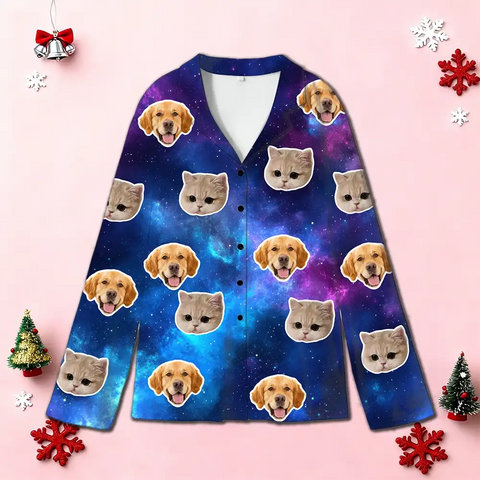 Custom Photo Family Pajamas – Space Background Personalized Sleepwear