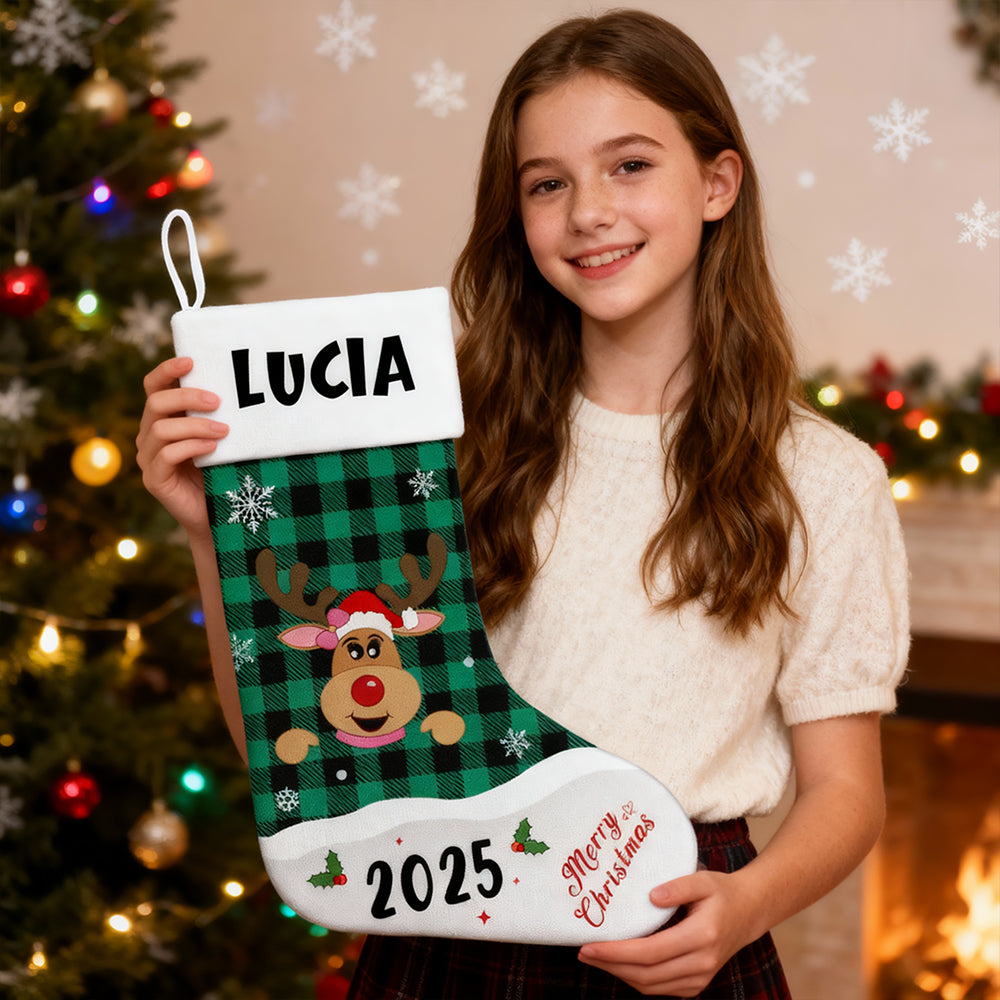 Personalized Reindeer Christmas Stocking with Name – Family Gift