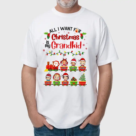 All I Want For Christmas Is My Grandkid—Personalized T-Shirt、Sweatshirt、Hoodie —customizable character designs and names.