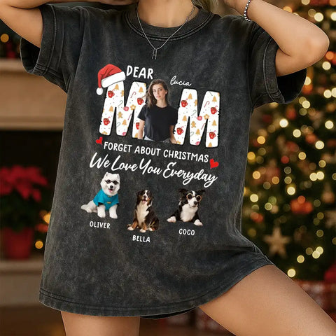 Personalized Christmas T-shirts for DAD/MOM - customizable with photos of the owner and pet.