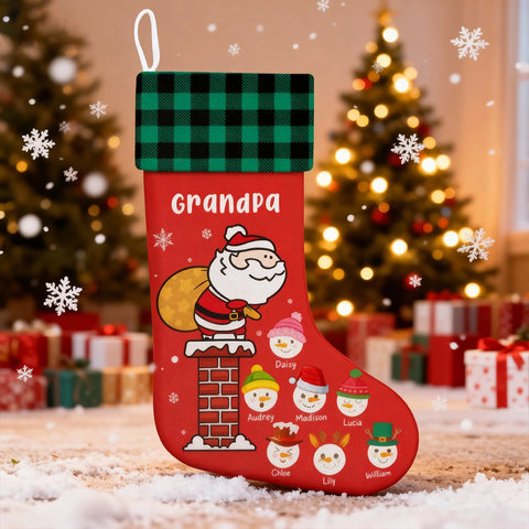 Custom Grandpa Christmas Stocking with Grandkids' Snowman Faces
