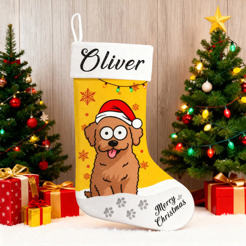Personalized Christmas Pet Stocking with Name | Cartoon Dog Design