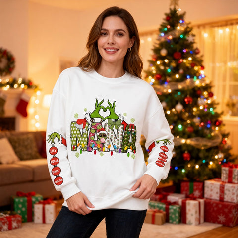 Custom Grinch Nana Christmas Sweatshirt with Grandkids' Names