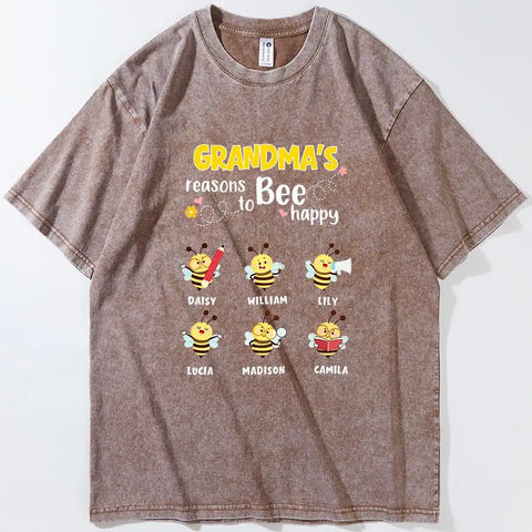 Personalized Grandma’s Reasons To Bee Happy Vintage T-Shirt – Custom Bees & Names