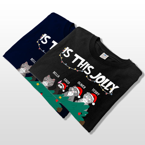 Personalized Christmas T-shirts, Hoodies, Sweatshirts – "Is This Jolly Enough?" with Custom Cats