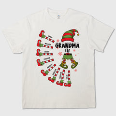 Christmas elf themed family t-shirts, sweatshirts, and hoodies – customizable with the number of children and their names