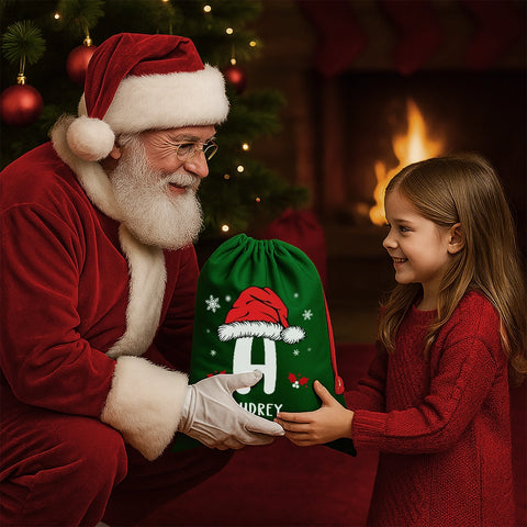 Personalized Christmas Gift Bag with Santa Hat Initial and Name