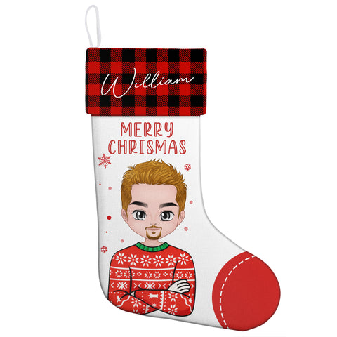 Personalized Character Christmas Stocking – Custom Name Plaid Cuff Design