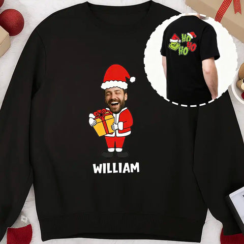Personalized Christmas family sweatshirts with photo uploads and custom names – Designed by Ho Ho Ho