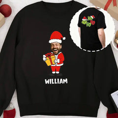 Personalized Christmas family sweatshirts with photo uploads and custom names – Designed by Ho Ho Ho