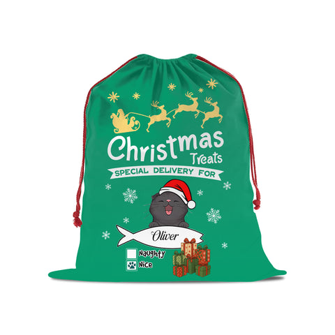 Personalized Christmas Cat Drawstring Gift Bag