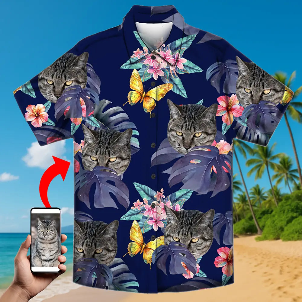 Camisa hawaiana personalizada con cara de mascota: ¡Diseñada para disfrutar del sol y la diversión! 