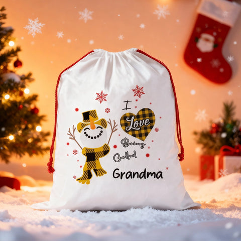 Personalized Christmas Gift Bag – I Love Being Called Grandma Snowman Design
