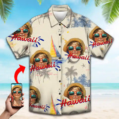 Camiseta playera con cara de mascota divertida: estilo hawaiano personalizado para fiestas de verano 