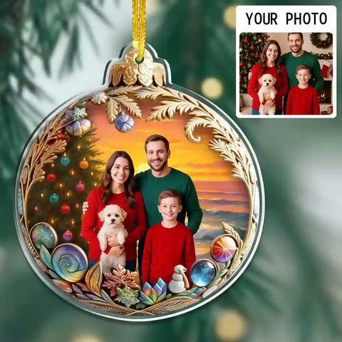 Custom Family Photo Christmas Acrylic Ornament – “Home Is Where We Gather” Personalized Holiday Keepsake