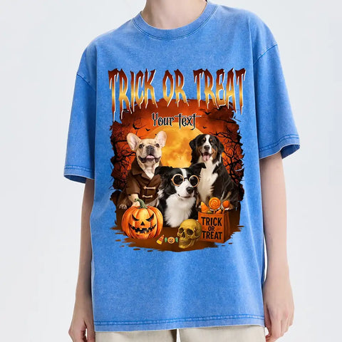 Custom Bootleg Halloween dog T-Shirt | Personalized Vintage Pet Tee with Your Pet’s Photo & Name