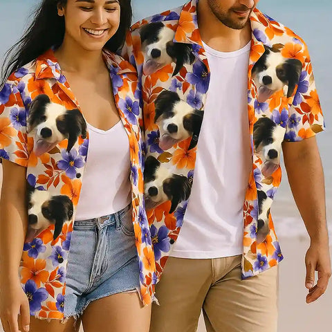 Unisex Pet Portrait Beach Shirt – Personalized Hawaiian Style