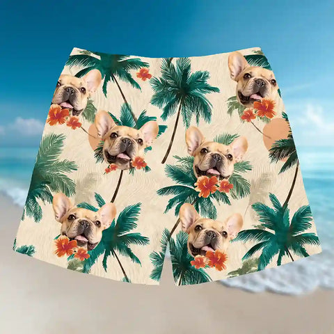 Pantalones cortos hawaianos personalizados con cara de mascota: pantalones cortos unisex para vacaciones de verano. 
