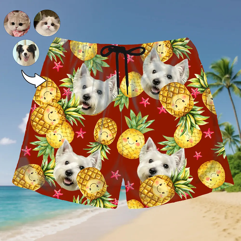 Pantalones cortos hawaianos con la cara de tu mascota: ¡listos para las vacaciones!