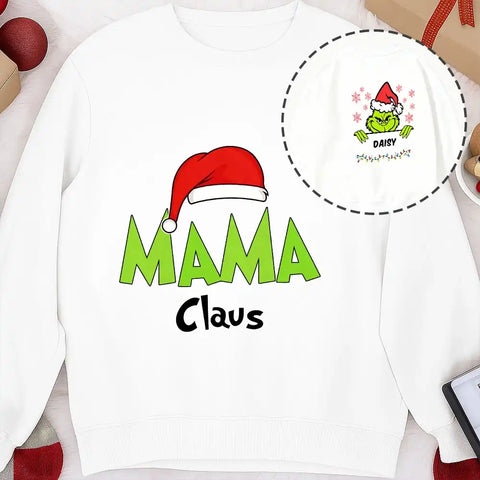 Personalized Grinch Mom Claus Christmas Sweatshirt – Custom Family Title & Name