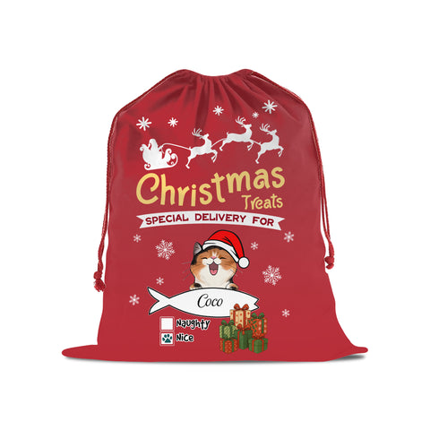 Personalized Christmas Cat Drawstring Gift Bag