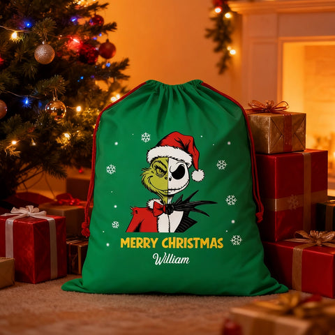 Personalised Christmas drawstring gift bag - customisable with name