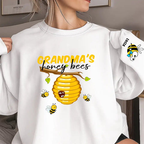 Personalized Grandma’s Honey Bees Sweatshirt with Names on Sleeves