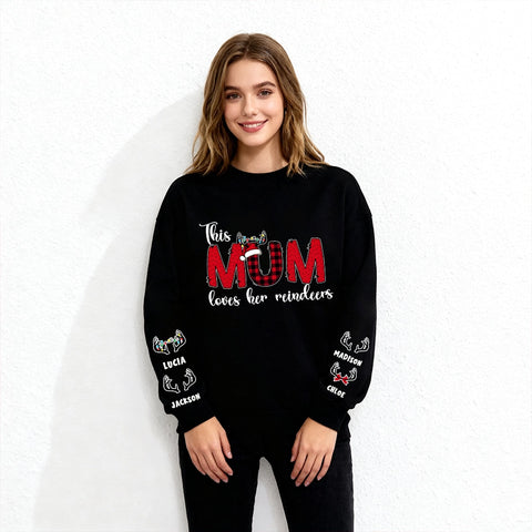 This Mom Loves Her Reindeers -Custom Christmas Sweatshirt with Kids' Names