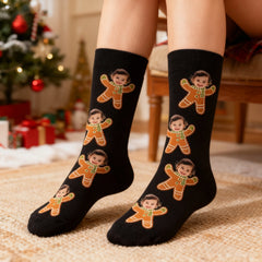 Custom Christmas Face Socks – Personalized Photo Gingerbread Style