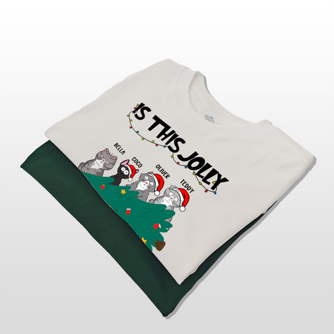 Personalized Christmas T-shirts, Hoodies, Sweatshirts – "Is This Jolly Enough?" with Custom Cats
