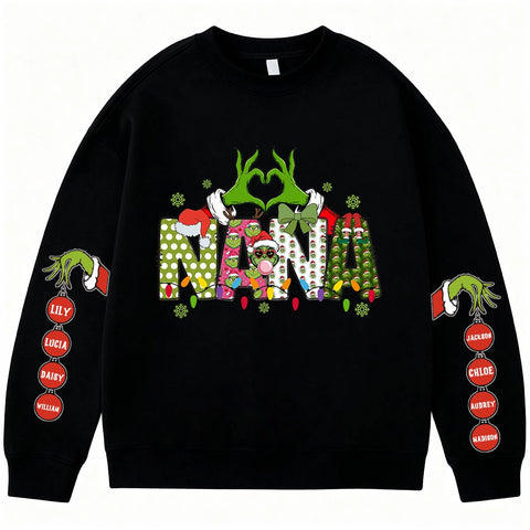 Custom Grinch Nana Christmas Sweatshirt with Grandkids' Names