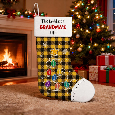 Customize "The Lights of Grandma's Life" Christmas stockings and edit your grandchildren's names on the lights