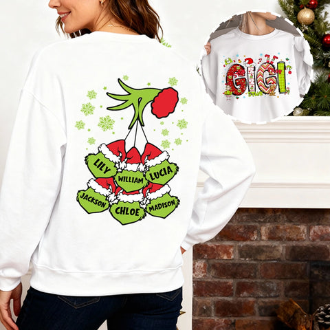 Custom Grinch Reversible Christmas Sweatshirt with Grandchildren's Names