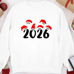 Personalized Christmas family sweatshirts—printed with names and years