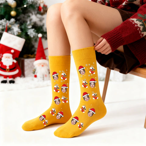 Custom Photo Christmas Socks with Color Options