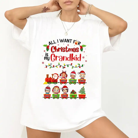 All I Want For Christmas Is My Grandkid—Personalized T-Shirt、Sweatshirt、Hoodie —customizable character designs and names.