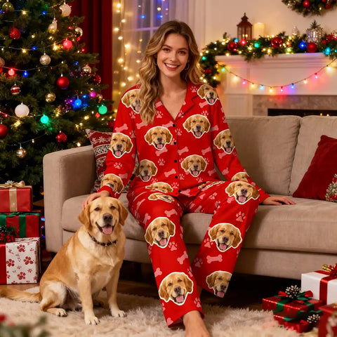 Custom Pet Face Christmas Pajamas – Personalized Family Matching Set
