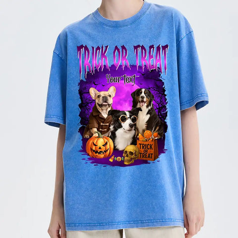 Custom Bootleg Halloween dog T-Shirt | Personalized Vintage Pet Tee with Your Pet’s Photo & Name