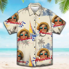 Camiseta playera con cara de mascota divertida: estilo hawaiano personalizado para fiestas de verano 