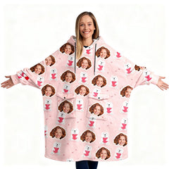 Custom Face Blanket Hoodie – Personalized Wearable Blanket with Photo – Cozy Oversized Hoodie, Christmas Gift