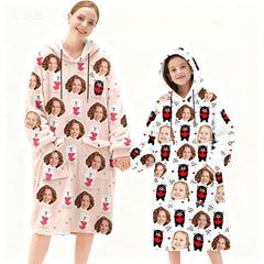 Custom Face Blanket Hoodie – Personalized Wearable Blanket with Photo – Cozy Oversized Hoodie, Christmas Gift