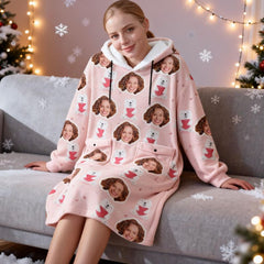 Custom Face Blanket Hoodie – Personalized Wearable Blanket with Photo – Cozy Oversized Hoodie, Christmas Gift