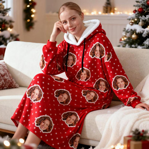 Custom Photo Blanket Hoodie – Plaid Oversized Wearable Christmas Gift