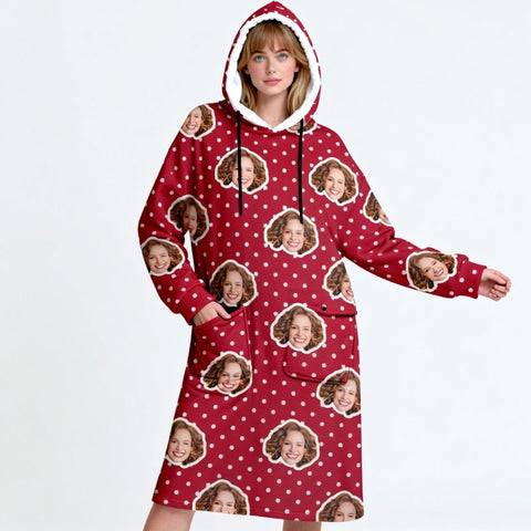 Custom Photo Blanket Hoodie – Plaid Oversized Wearable Christmas Gift