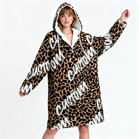 Custom Wearable Blanket Hoodie – Personalized Hooded Blanket with Name & Animal Print Design
