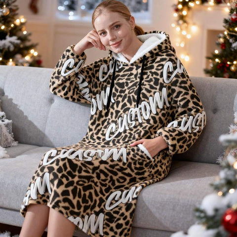 Custom Wearable Blanket Hoodie – Personalized Hooded Blanket with Name & Animal Print Design