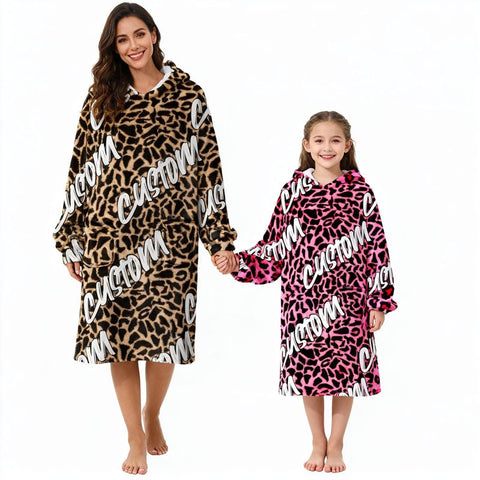 Custom Wearable Blanket Hoodie – Personalized Hooded Blanket with Name & Animal Print Design
