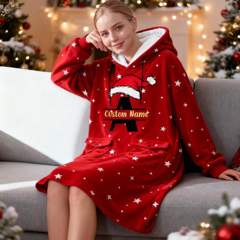 Custom Wearable Blanket Hoodie with Letter A-Z - Oversized Sweatshirt Blanket Hoodie Personalized  Gifts for Christmas